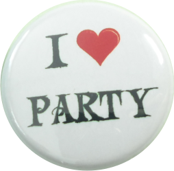 I love party Button weiss - zum Schließen ins Bild klicken